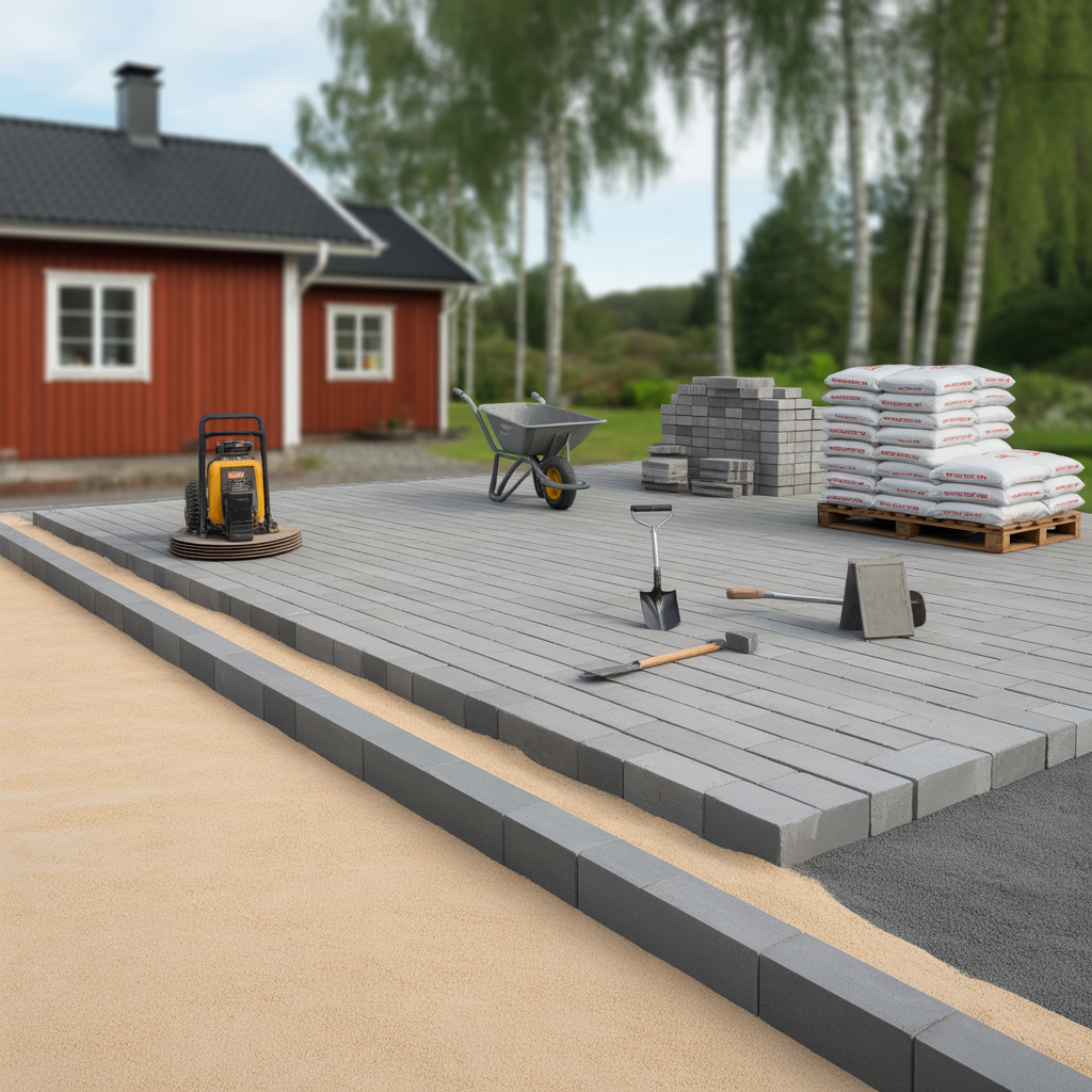 sattsand under marksten mangd packning och kostnad