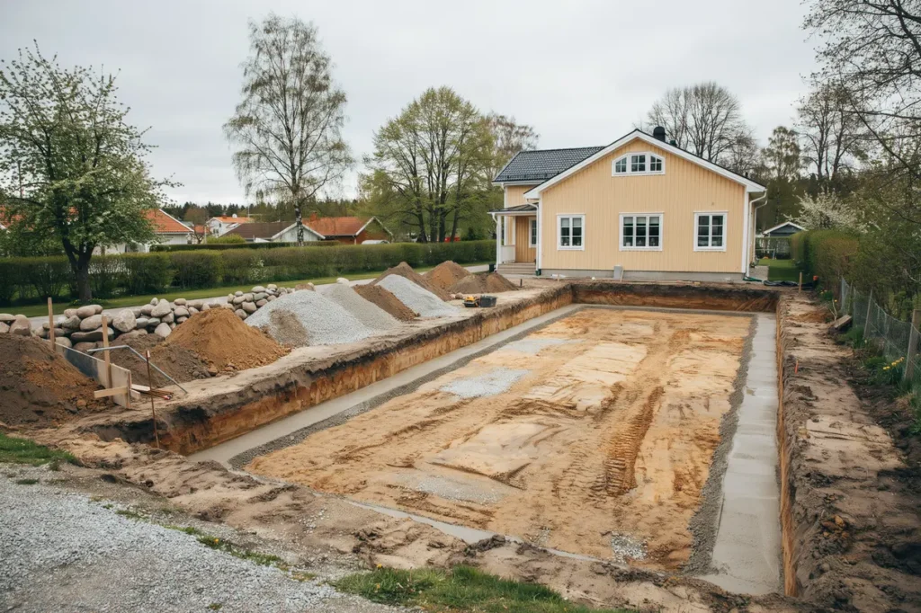 schaktning och f rberedande markarbete f r garagegrund i vendels