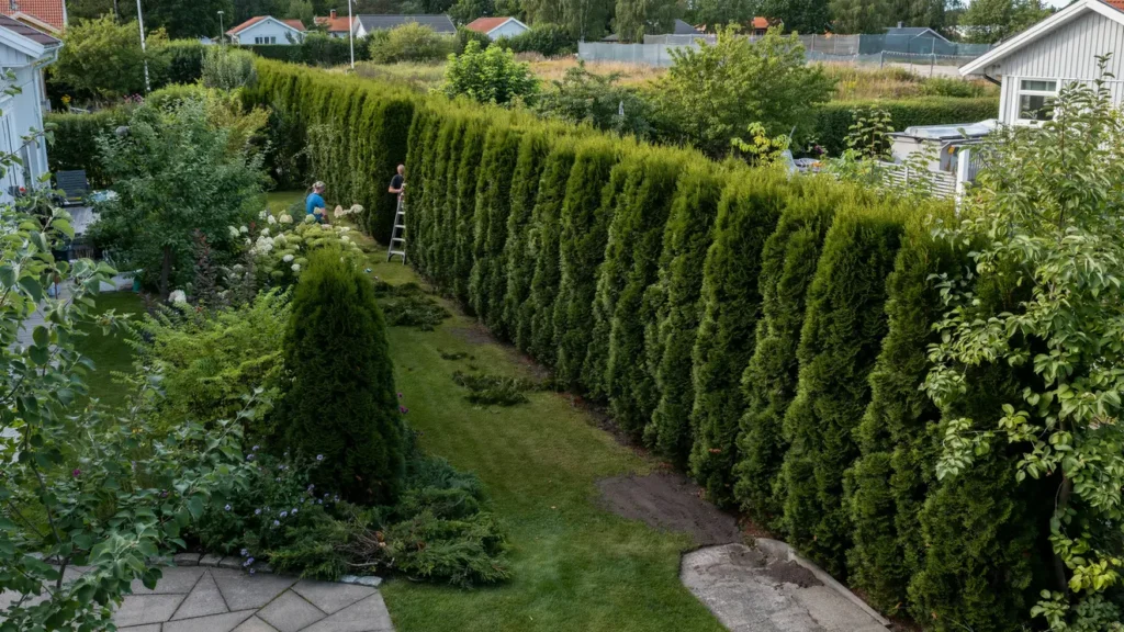besk rning av thuja h ck som insynsskydd i vendels